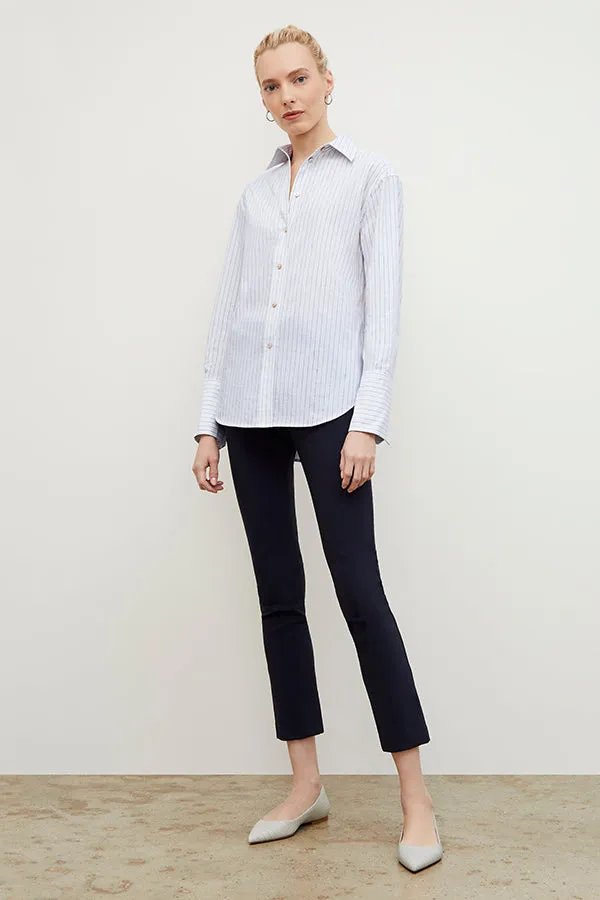 Mila Button-Down - Poplin Stripe :: Blue / Ivory