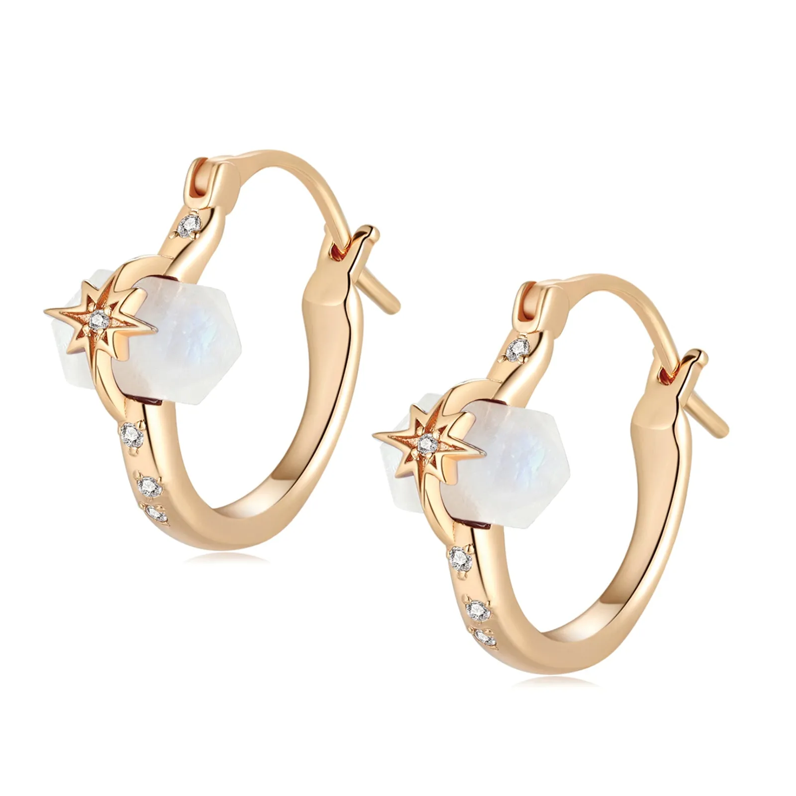 Moonstone Gold Star Huggie Earrings - Magic Stone