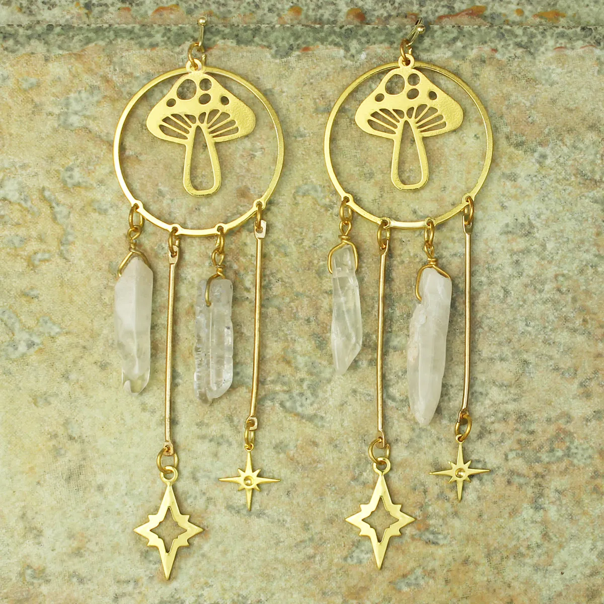 Mushroom & Quartz Statement Earrings