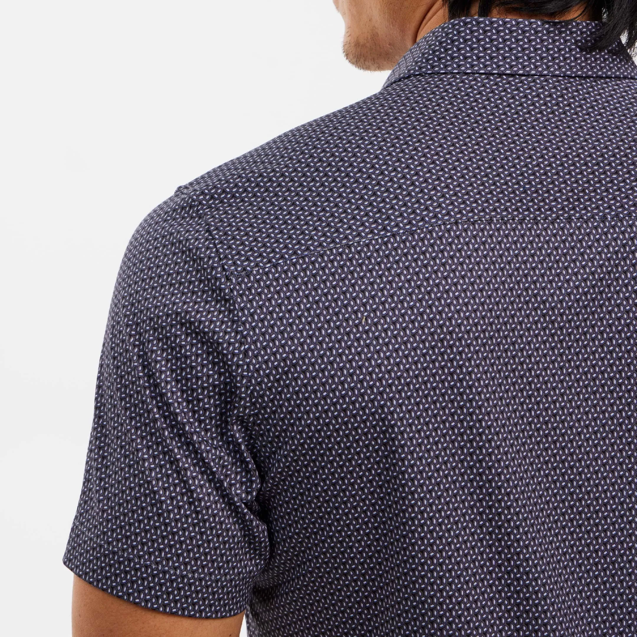 Navy Print Mélange Short Sleeve Performance Stretch Shirt