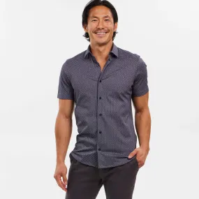 Navy Print Mélange Short Sleeve Performance Stretch Shirt