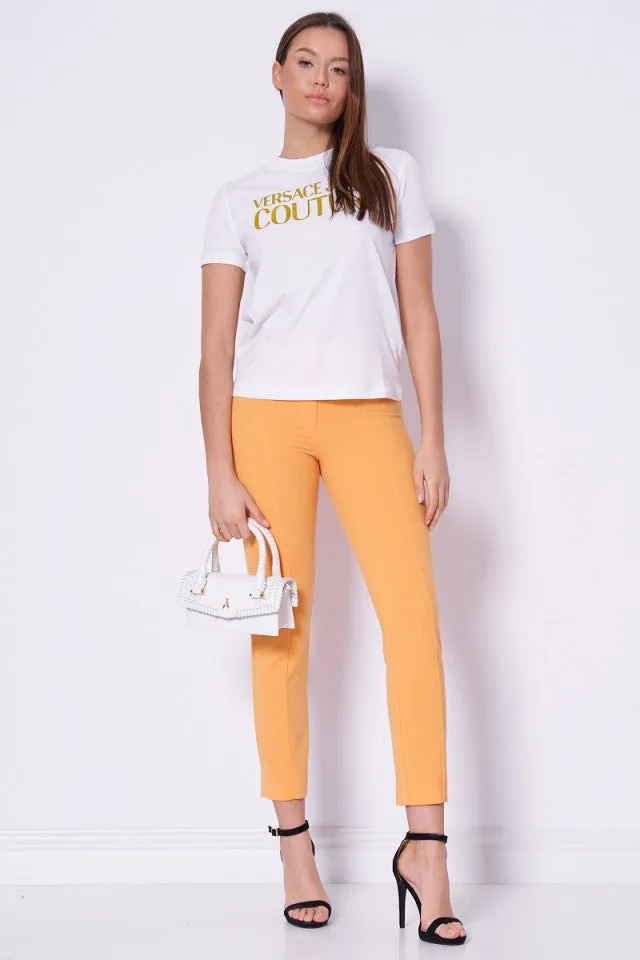 Orange Sorbet Slim cigarette pants in sablè crepe fabric