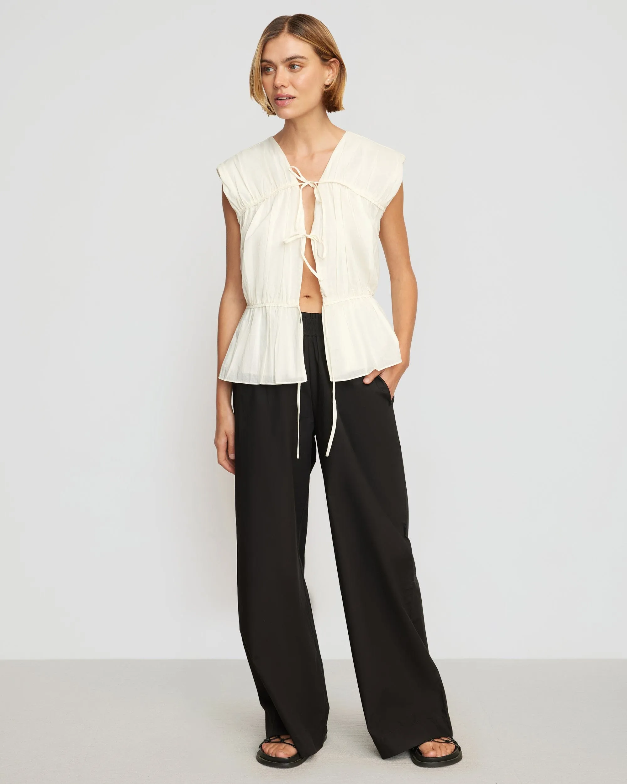 Paula Smocked-Waist Wide Leg Pant