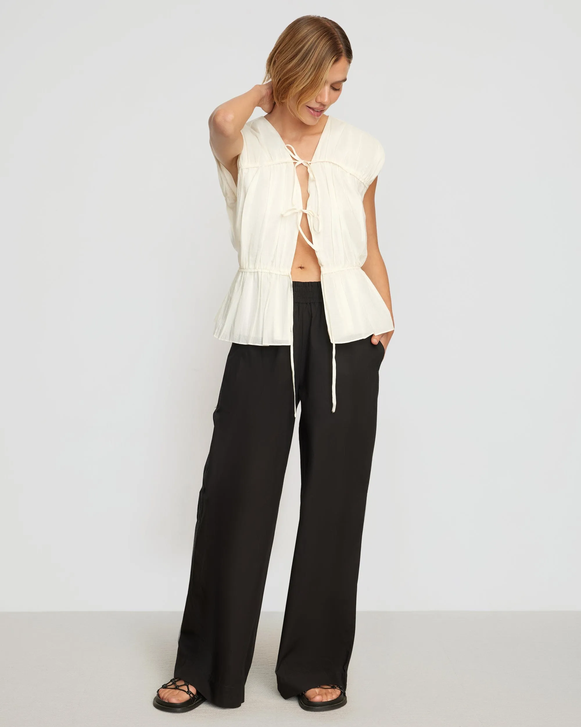 Paula Smocked-Waist Wide Leg Pant