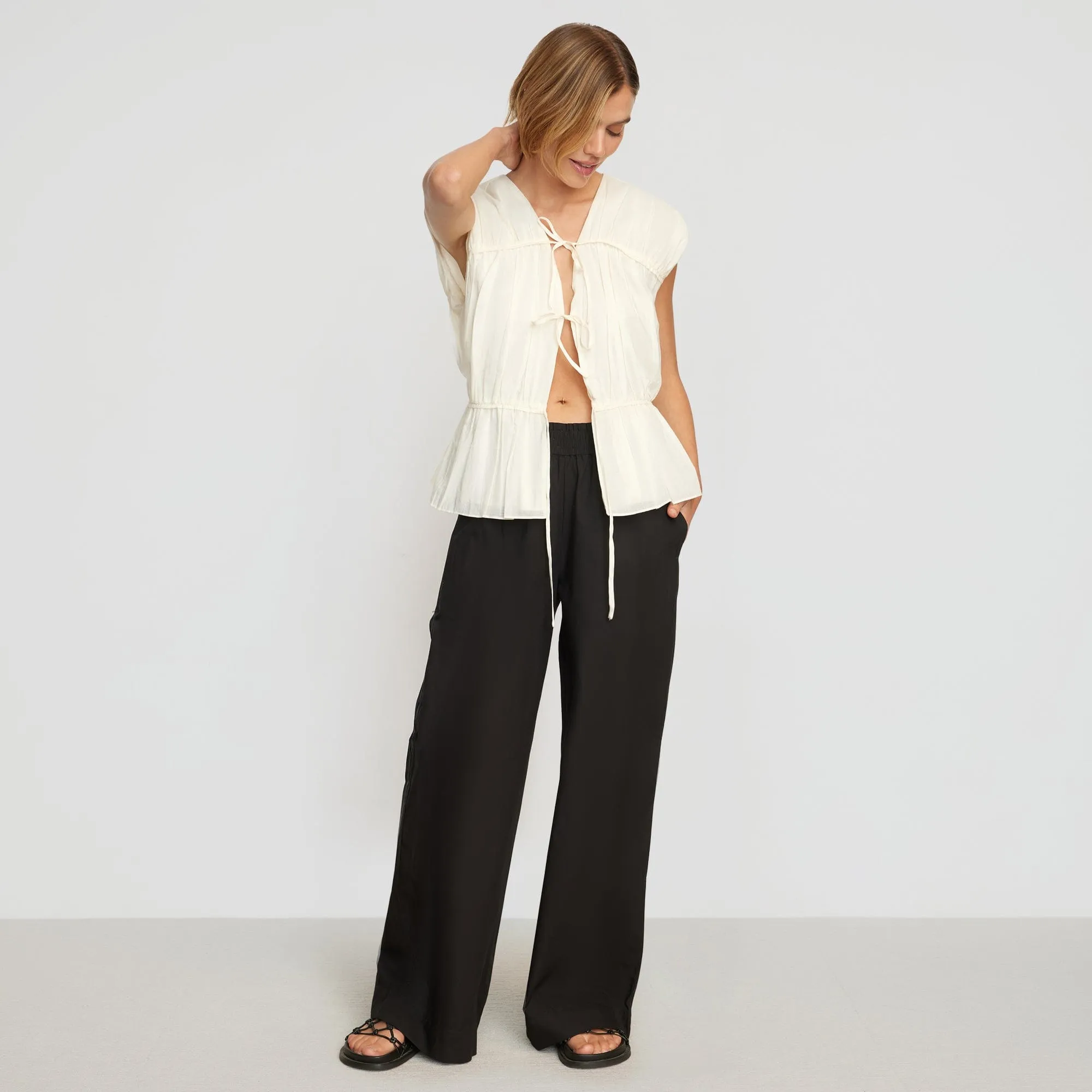 Paula Smocked-Waist Wide Leg Pant