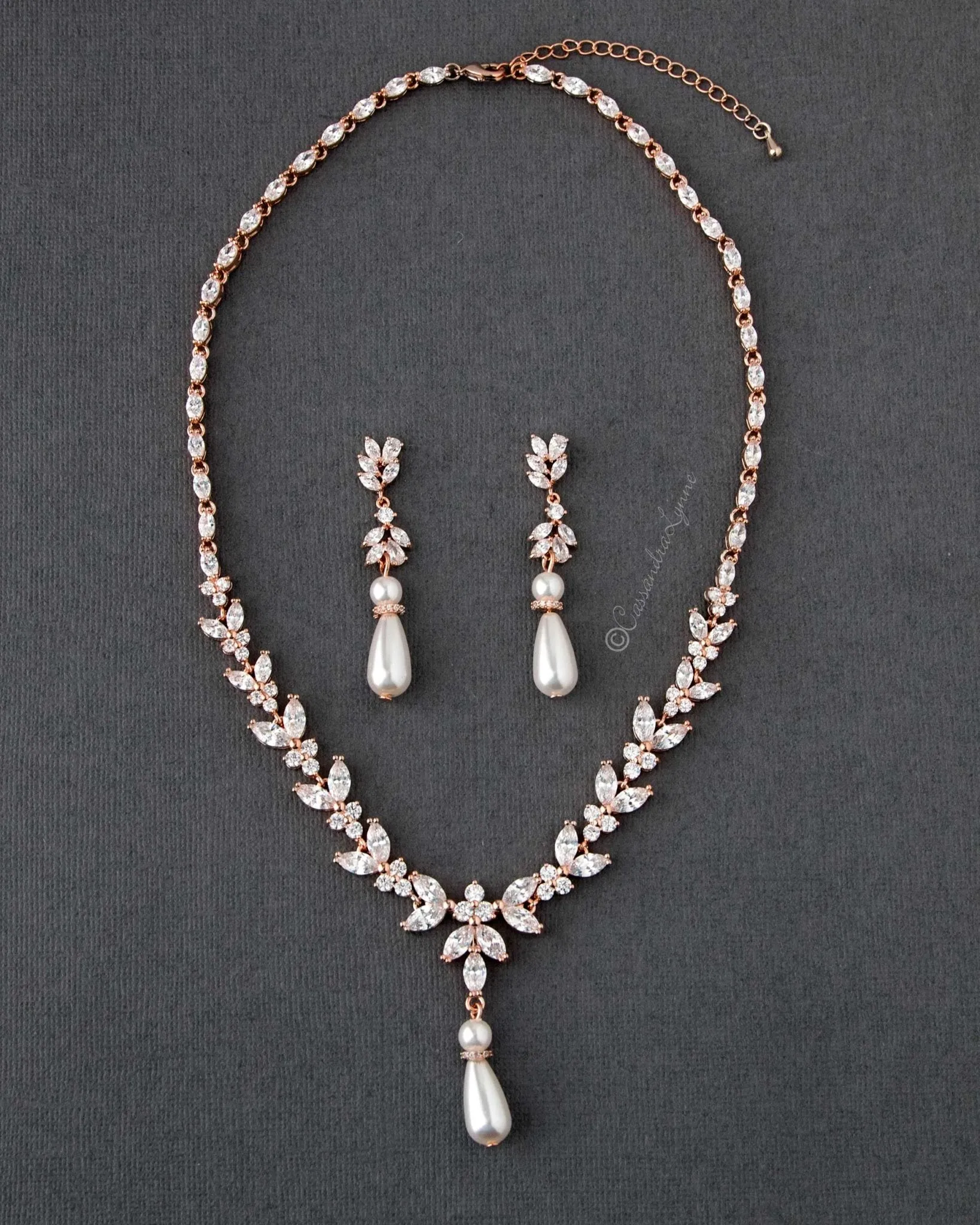 Pearl and CZ Wedding Necklace Set