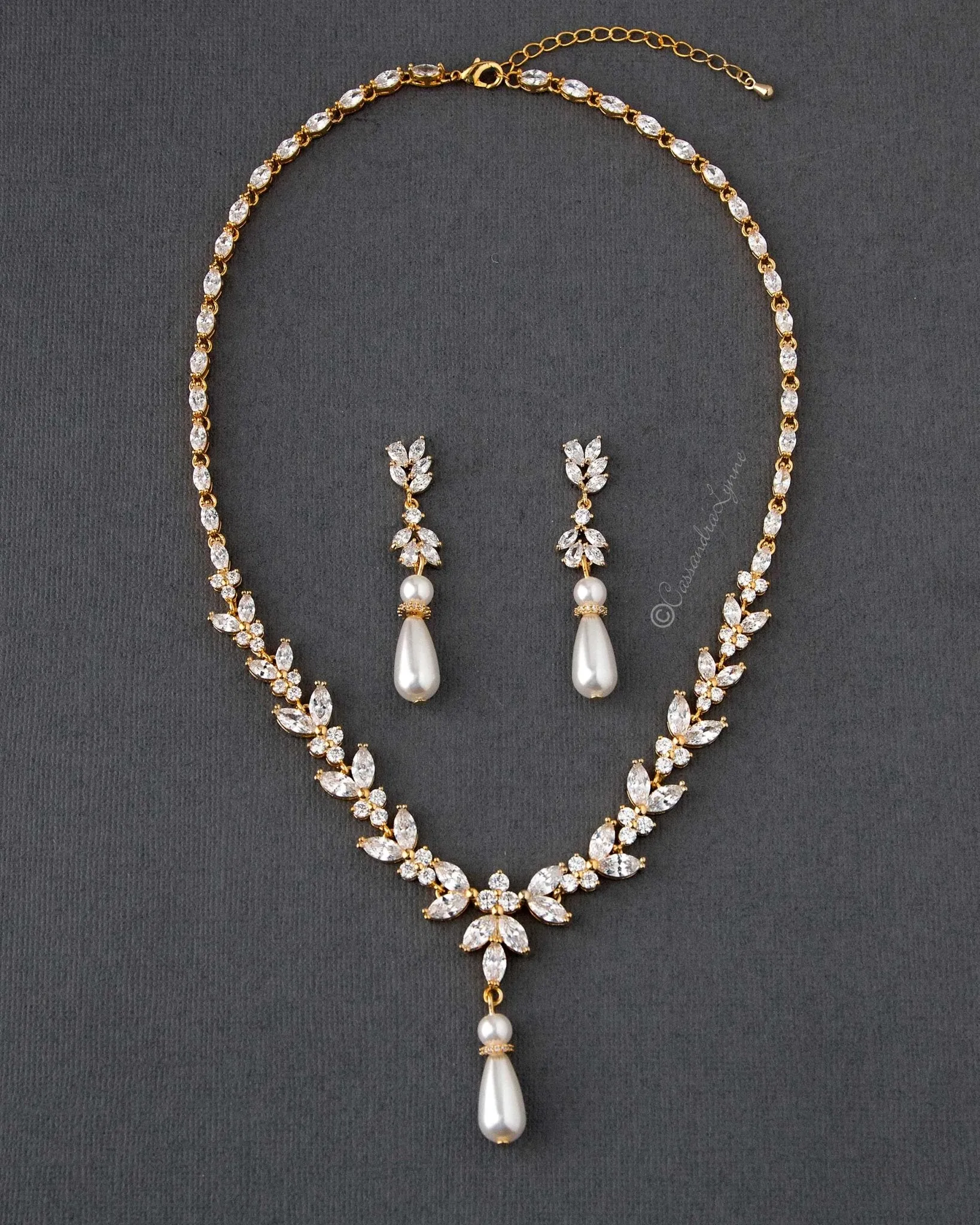 Pearl and CZ Wedding Necklace Set