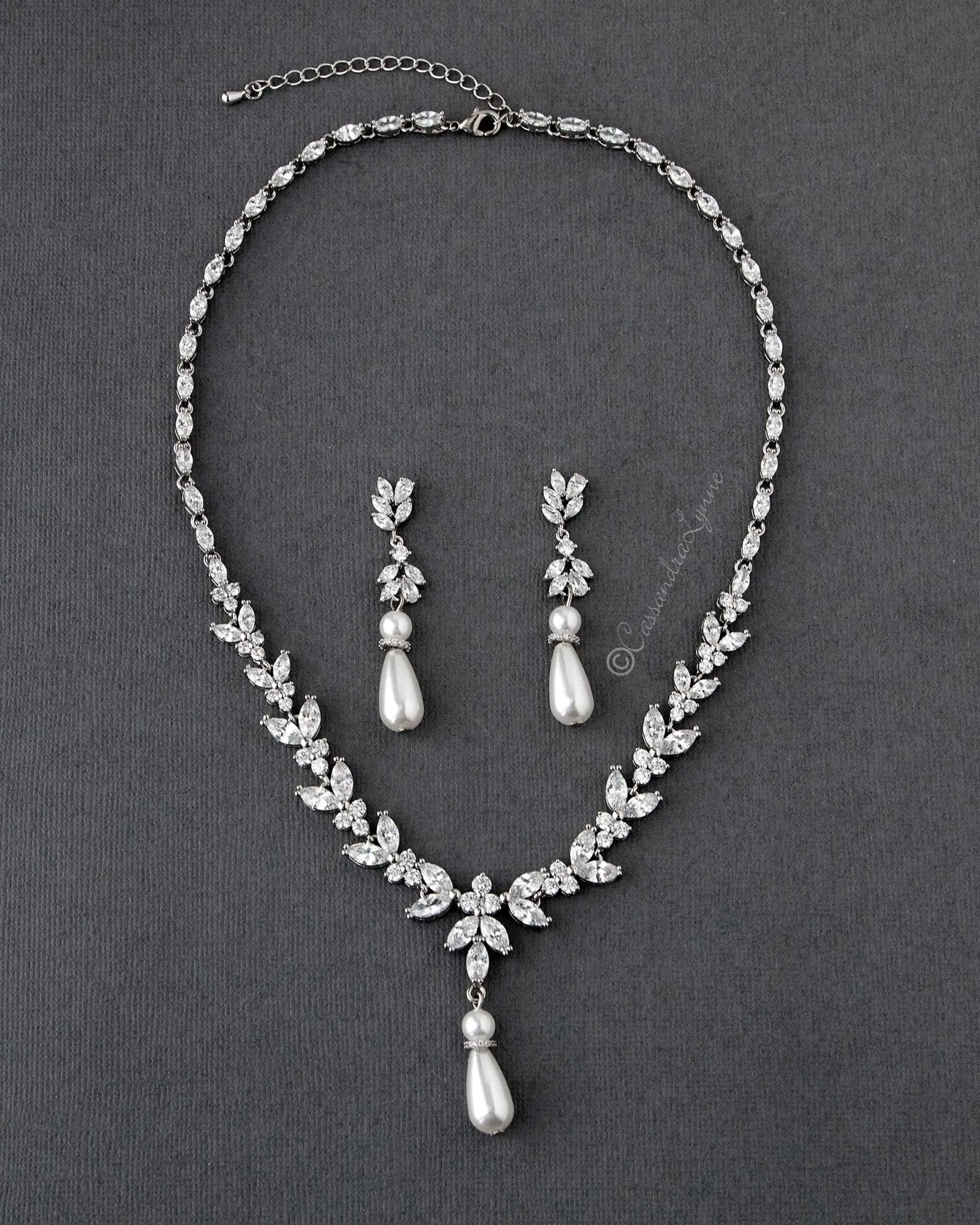 Pearl and CZ Wedding Necklace Set