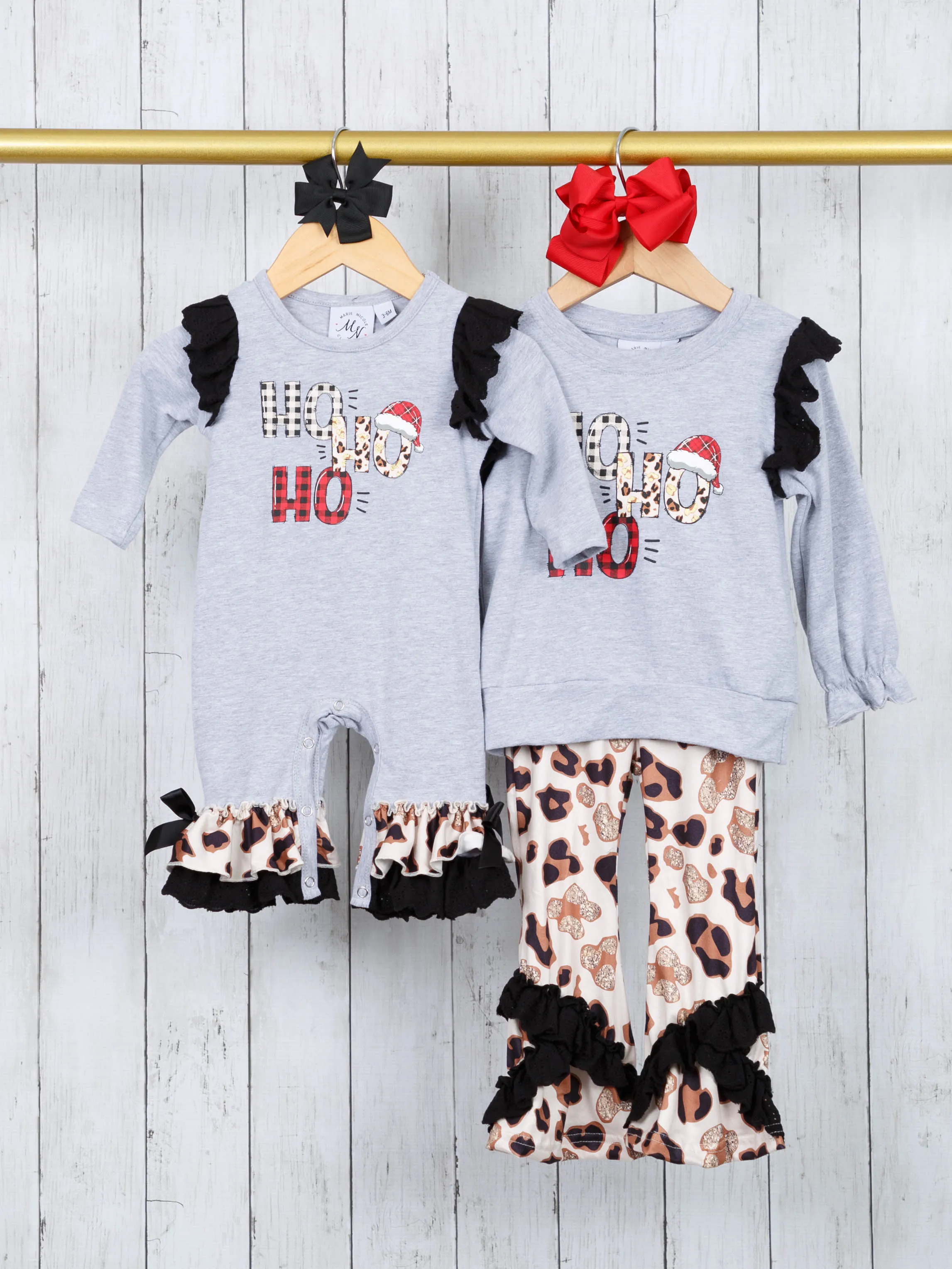 "HO HO HO" Leopard Ruffle Outfit