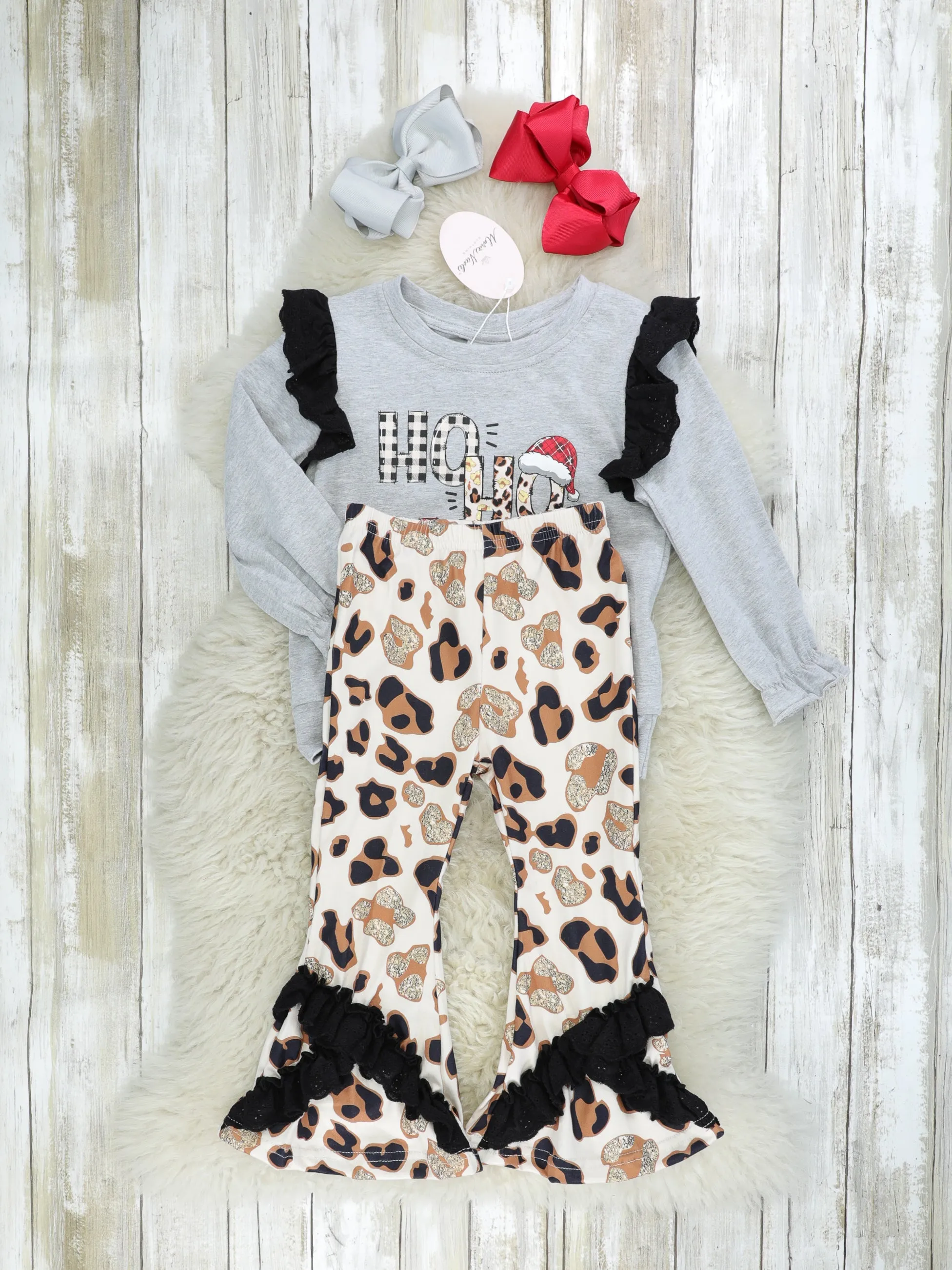 "HO HO HO" Leopard Ruffle Outfit