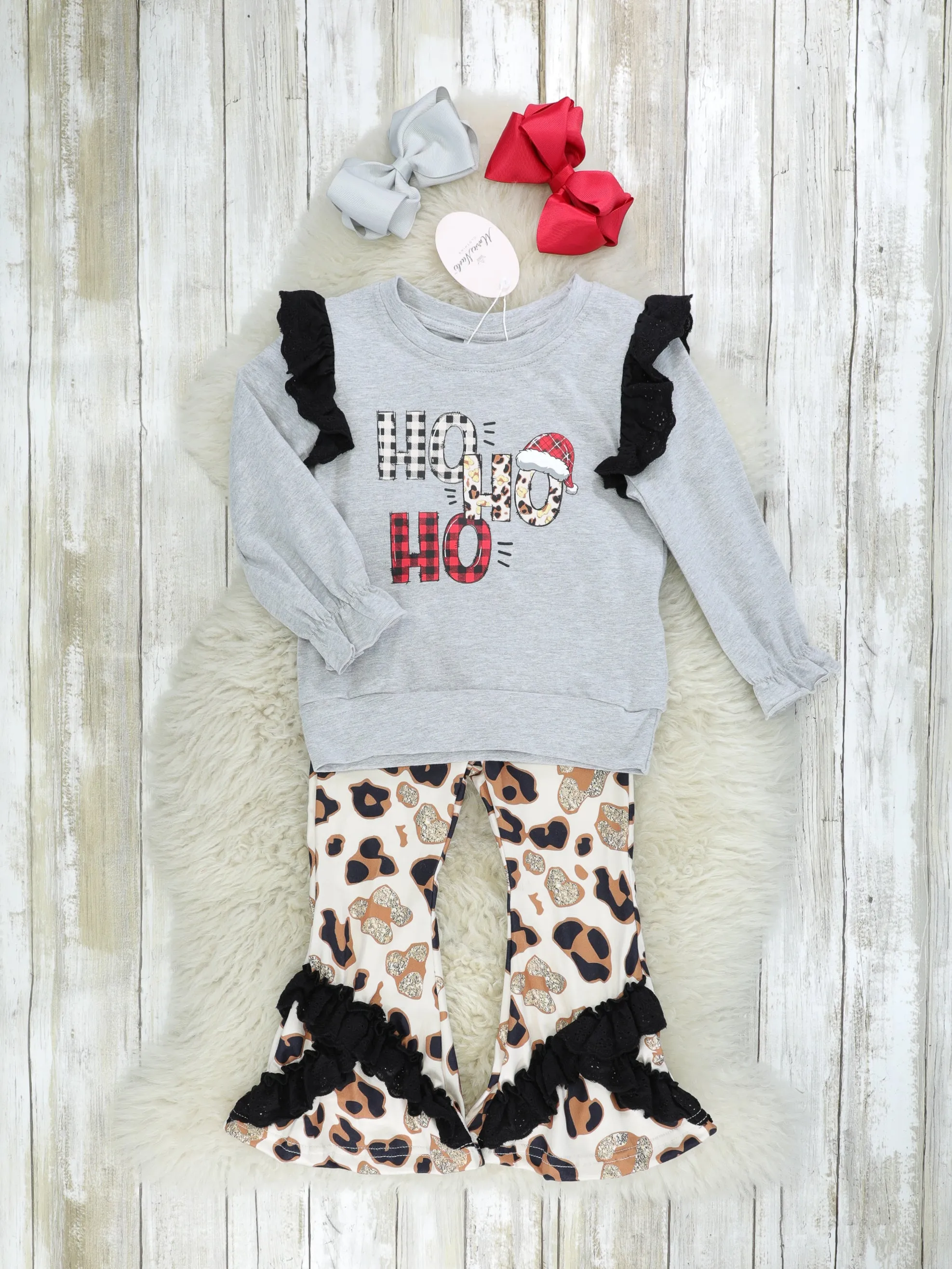 "HO HO HO" Leopard Ruffle Outfit