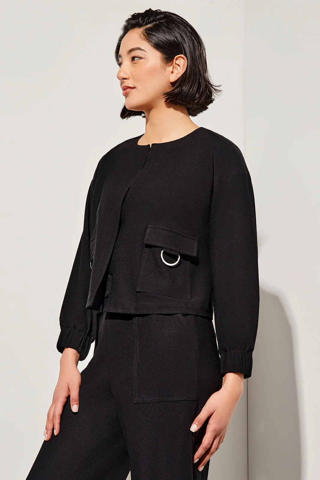 Relaxed Fit Jacket - Drop Shoulder Deco Crepe, Black