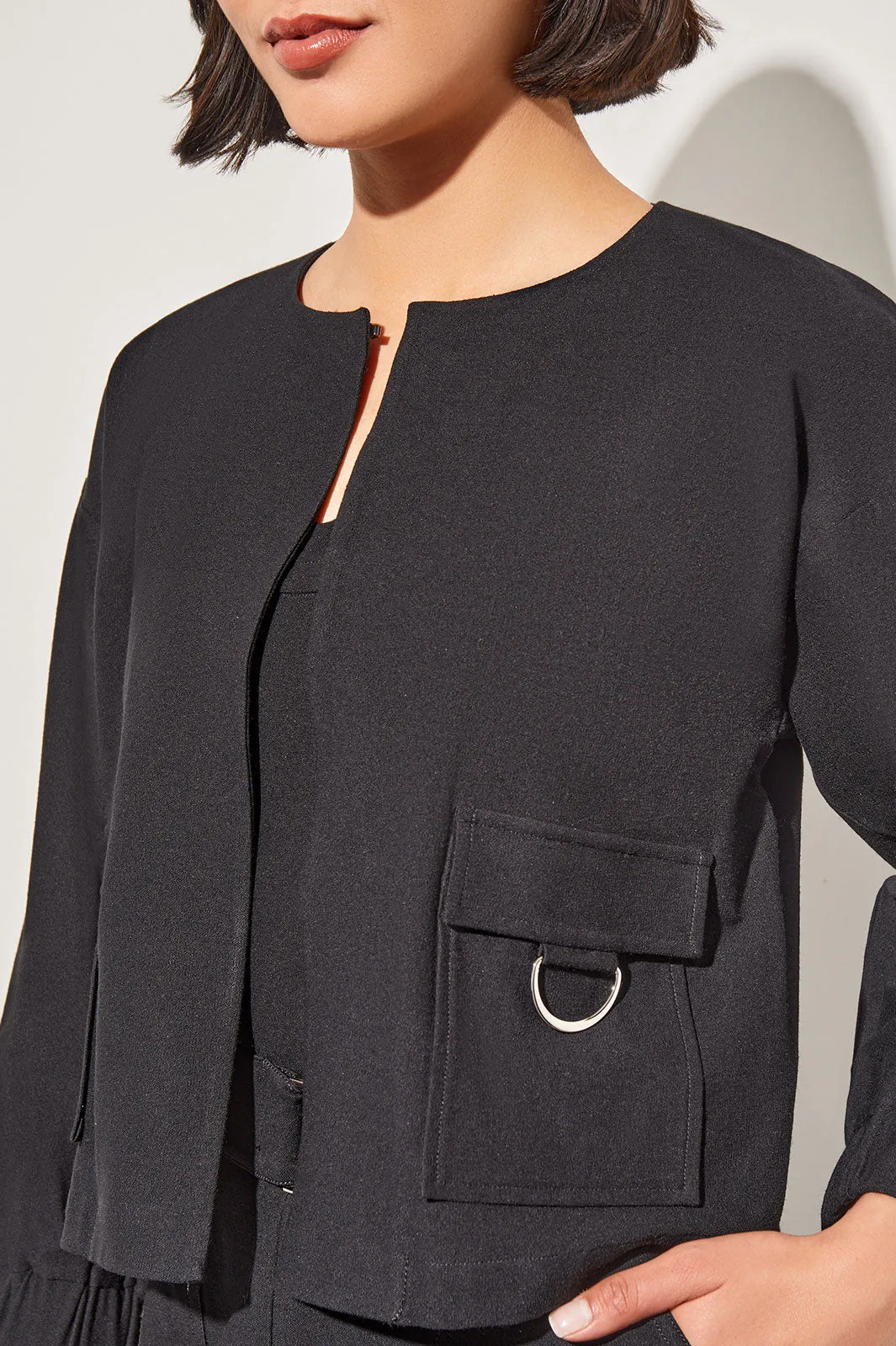 Relaxed Fit Jacket - Drop Shoulder Deco Crepe, Black