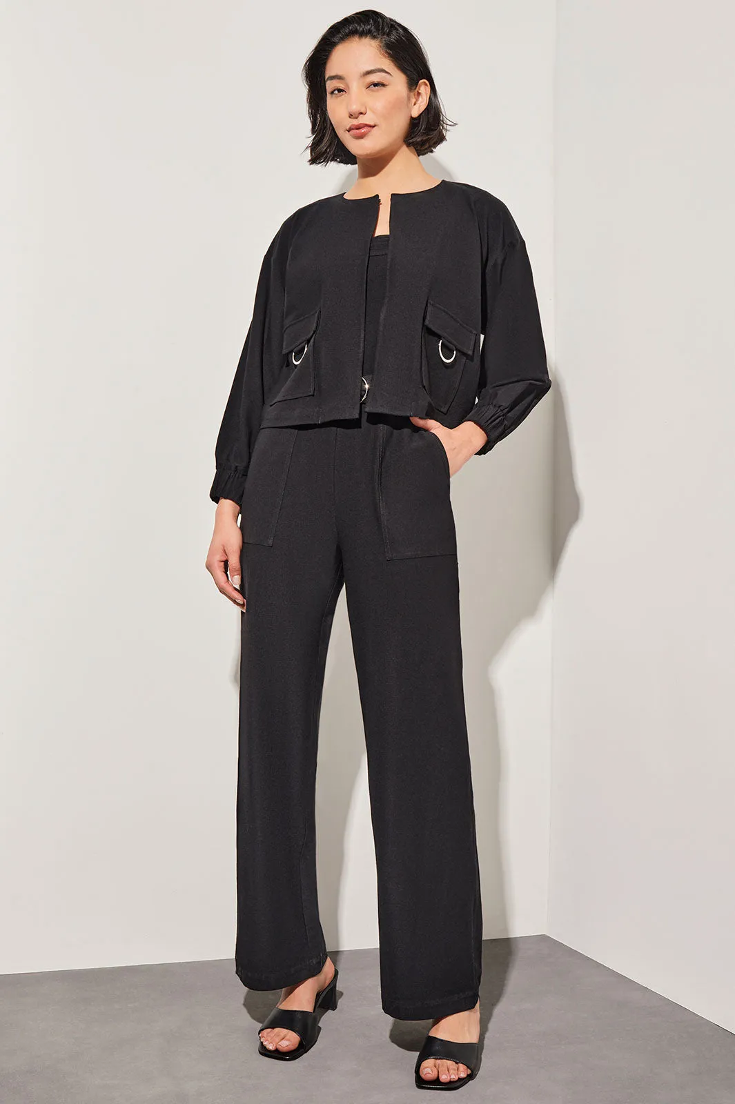 Relaxed Fit Jacket - Drop Shoulder Deco Crepe, Black