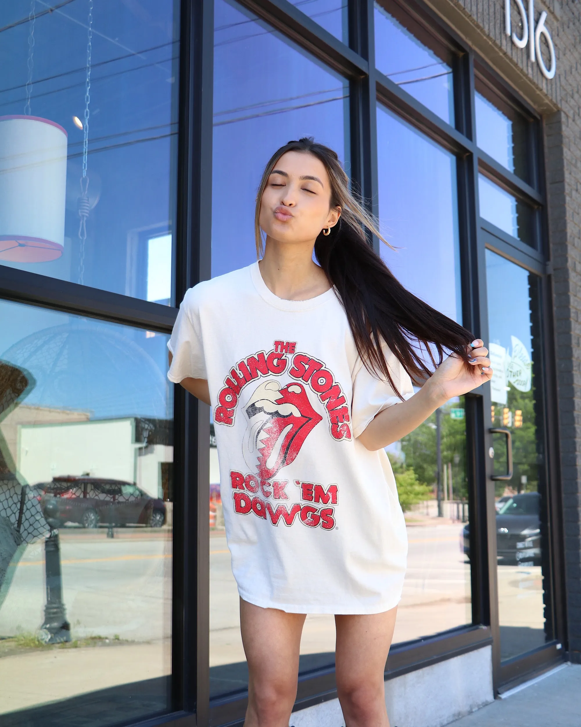 Rolling Stones Rock 'Em Dawgs Off White Thrifted Tee