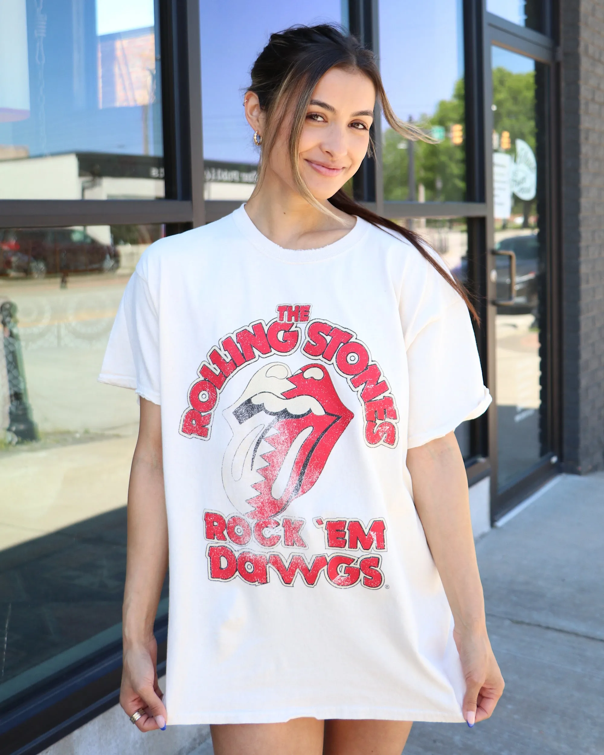 Rolling Stones Rock 'Em Dawgs Off White Thrifted Tee