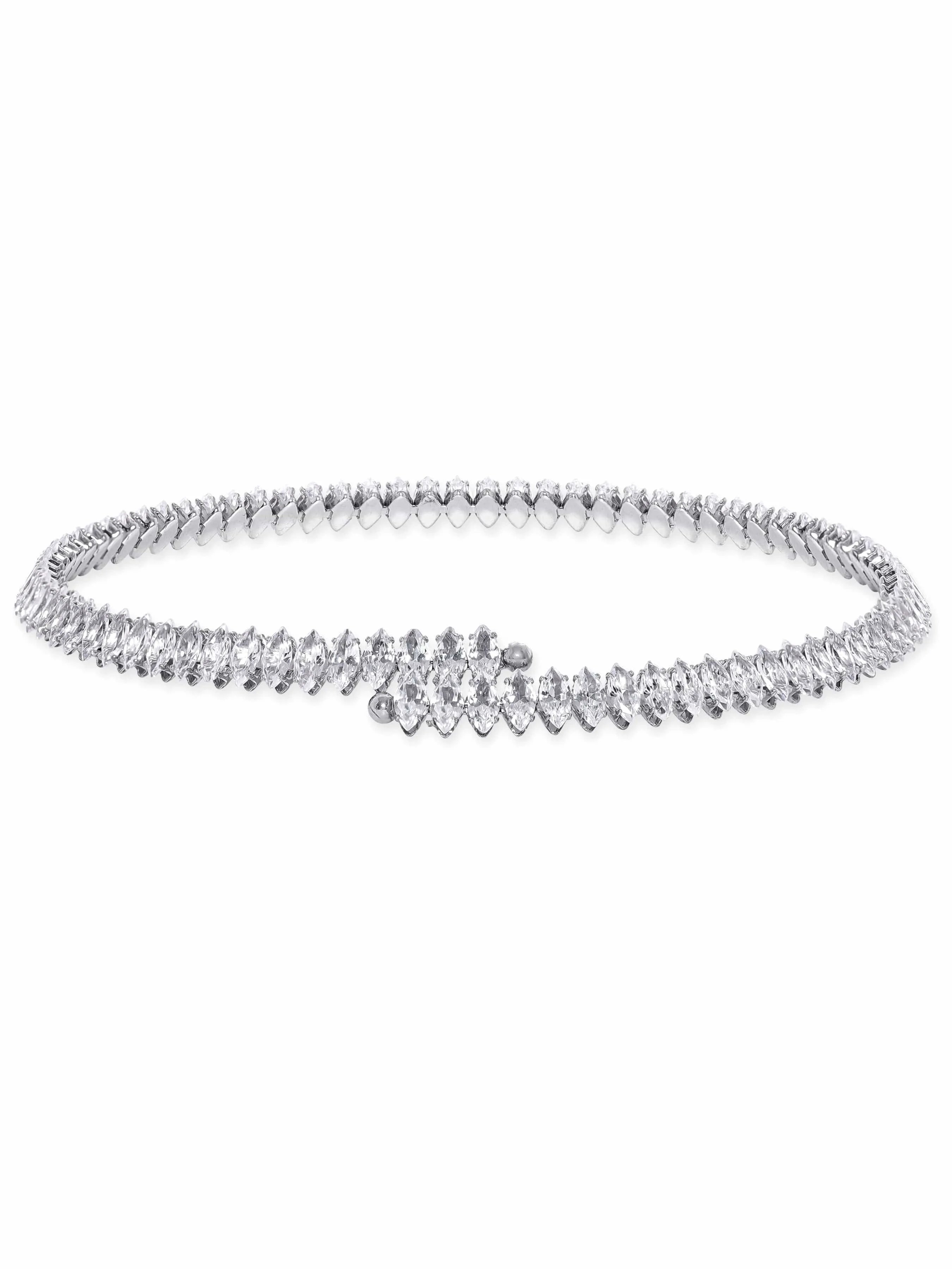 Rubans Rhodium Plated Korean Crystal studded Adjustable Choker necklace