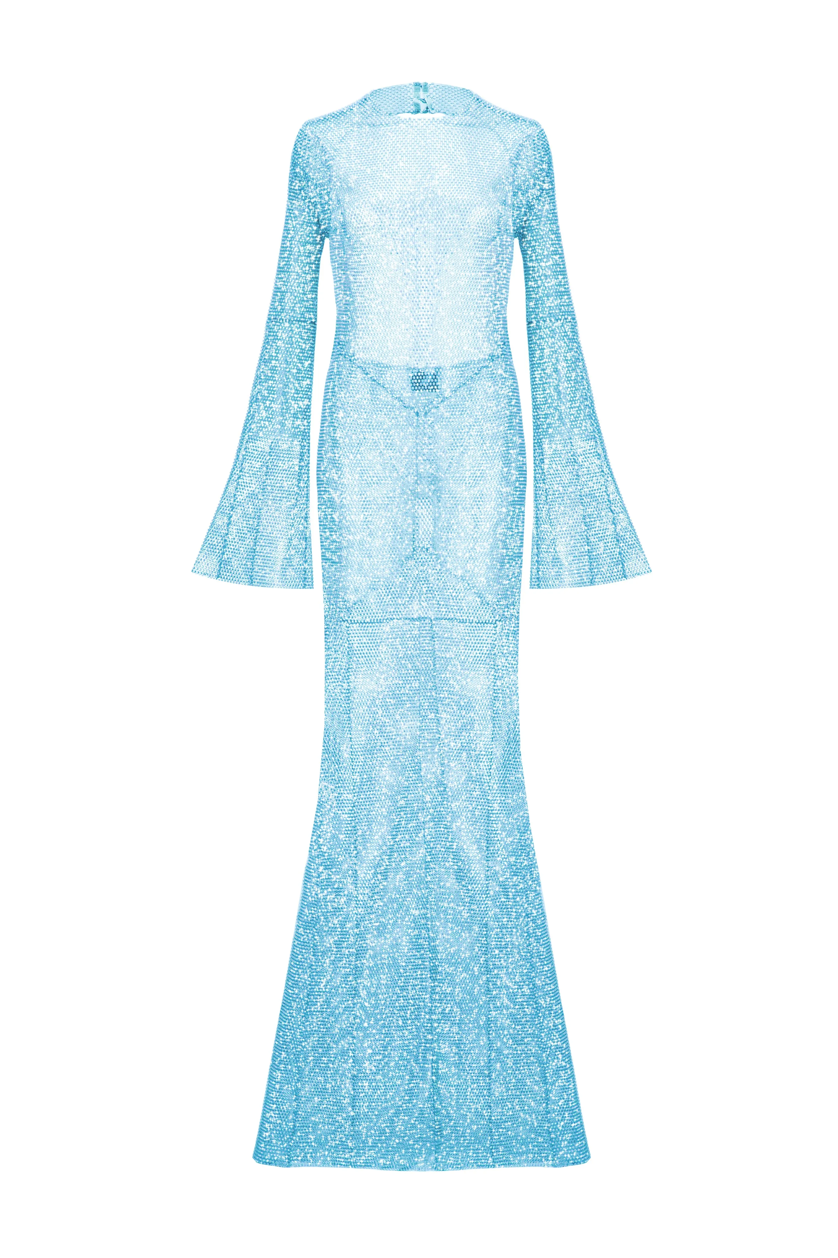 SANTA Crystal Maxi Flared Dress with Open Back - Light Blue