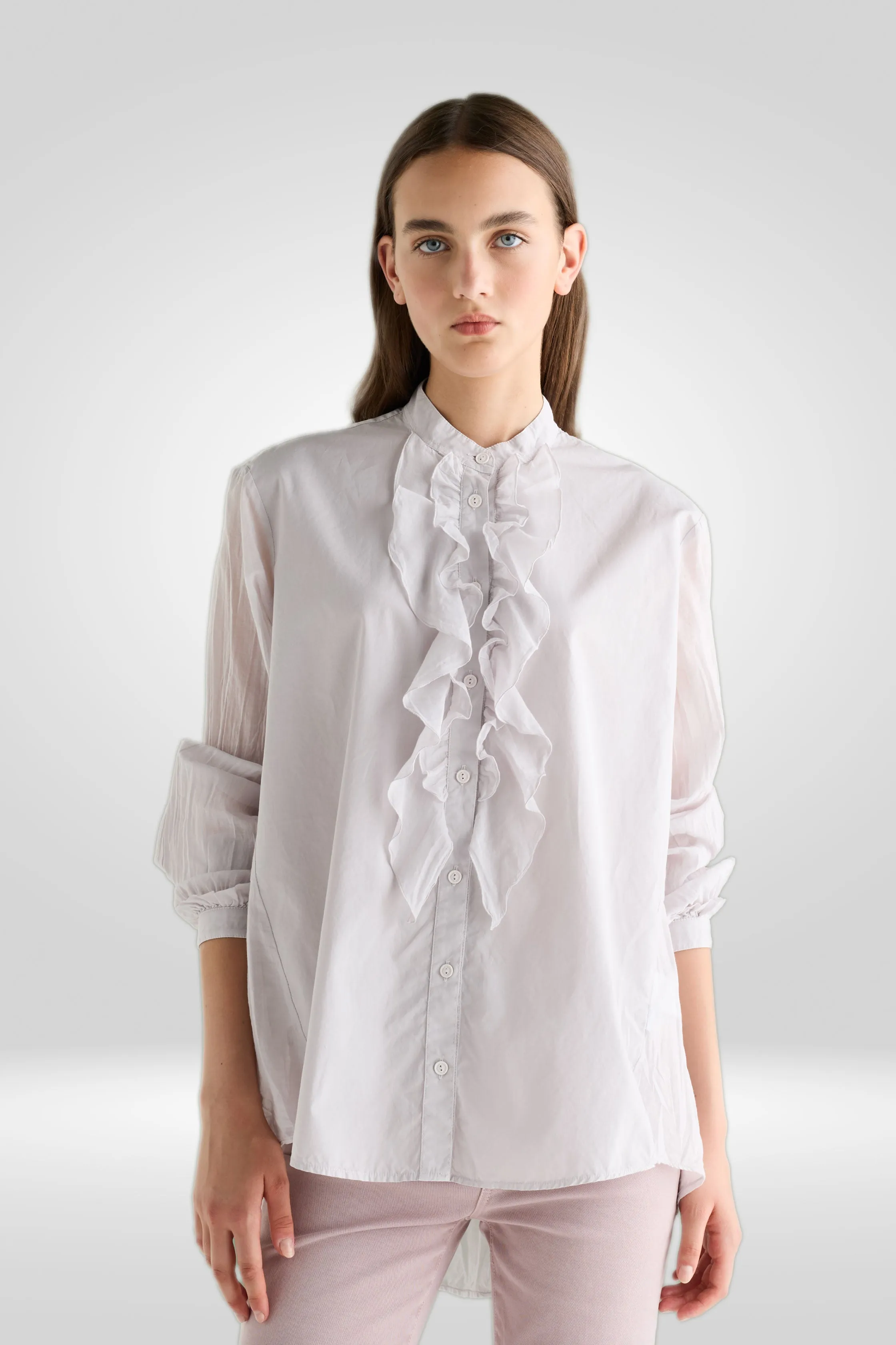 Short Sleeve Poplin Shirt with Ruffles Garment Dyed 67F0 3183