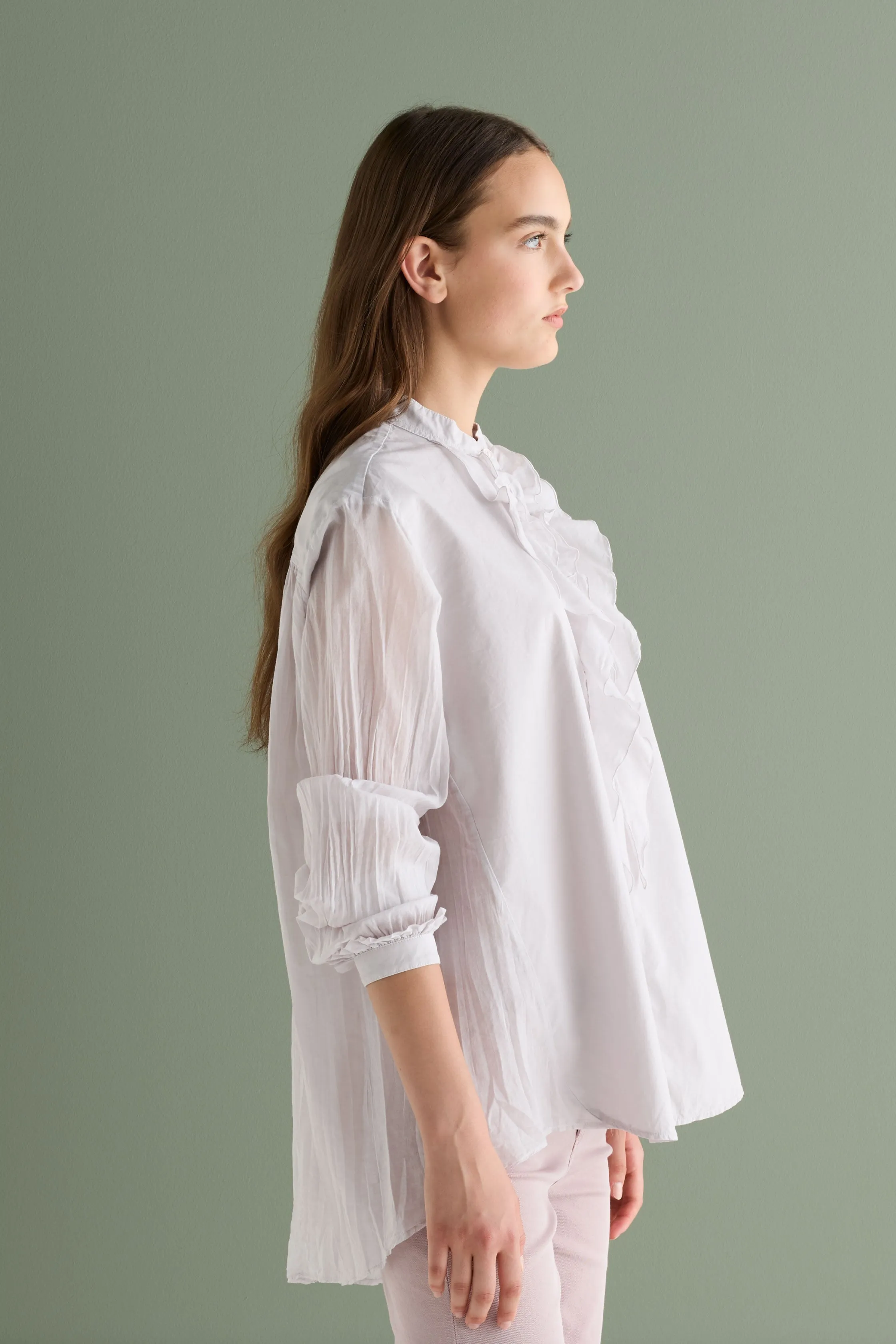 Short Sleeve Poplin Shirt with Ruffles Garment Dyed 67F0 3183