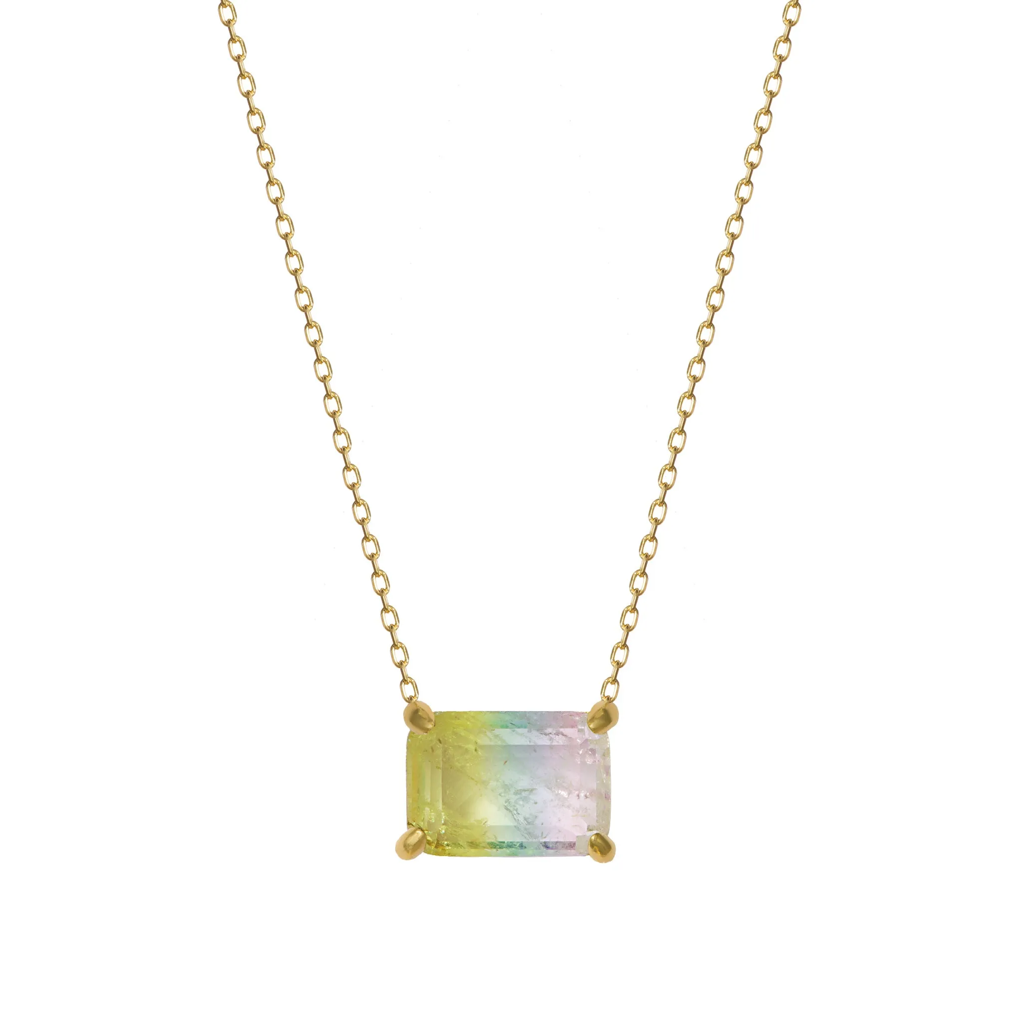 Silver gold plated rectangle blue/pink/yellow ombre stone necklace