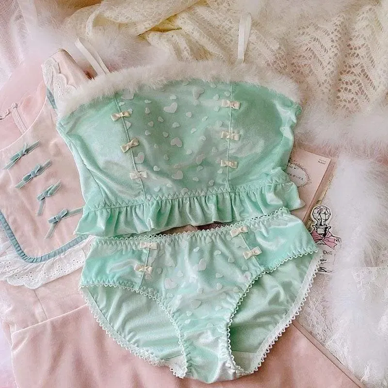 Soft Mint Heart Kawaii Princess Sweet Kawaii Lingerie Set