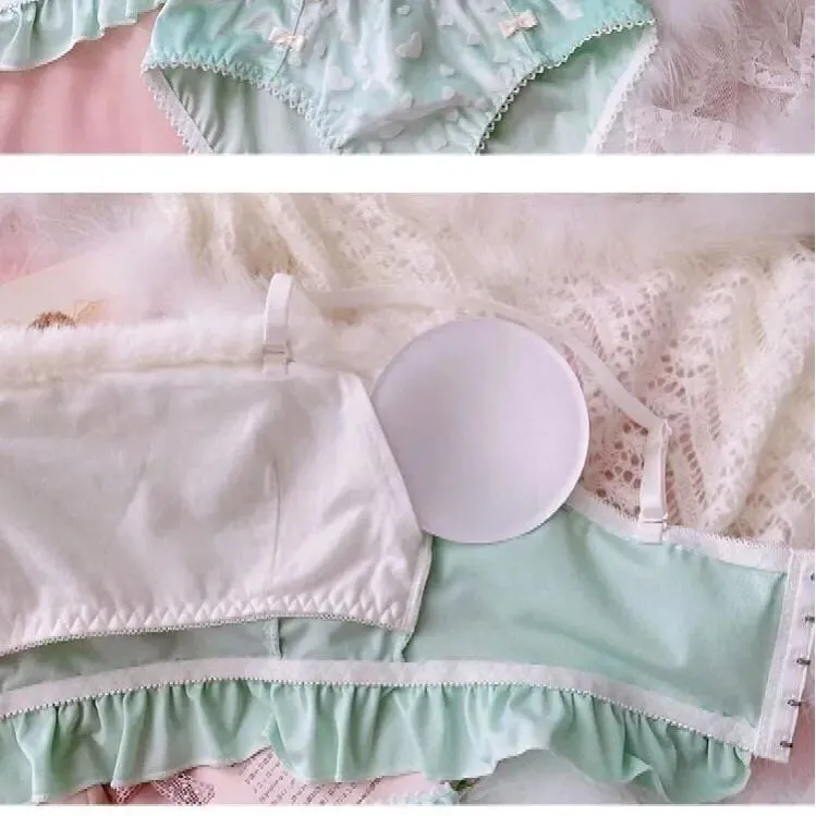 Soft Mint Heart Kawaii Princess Sweet Kawaii Lingerie Set