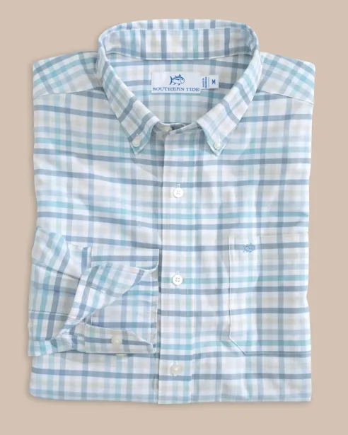 Southern Tide Coastal Passage Pelham Gingham Long Sleeve Sport Shirt - Marine Blue