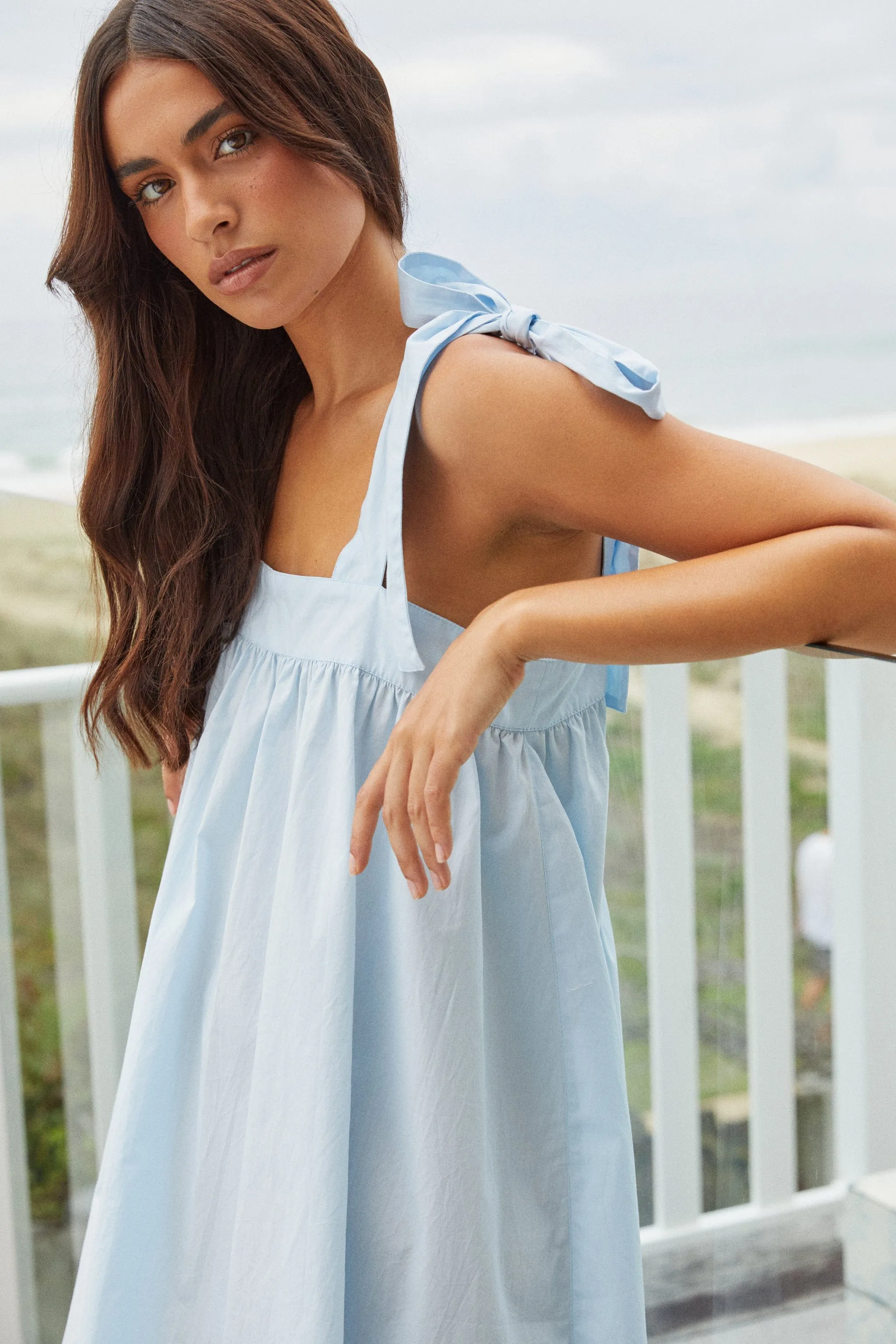 Suzie Tie Nightie - Cotton - Baby Blue