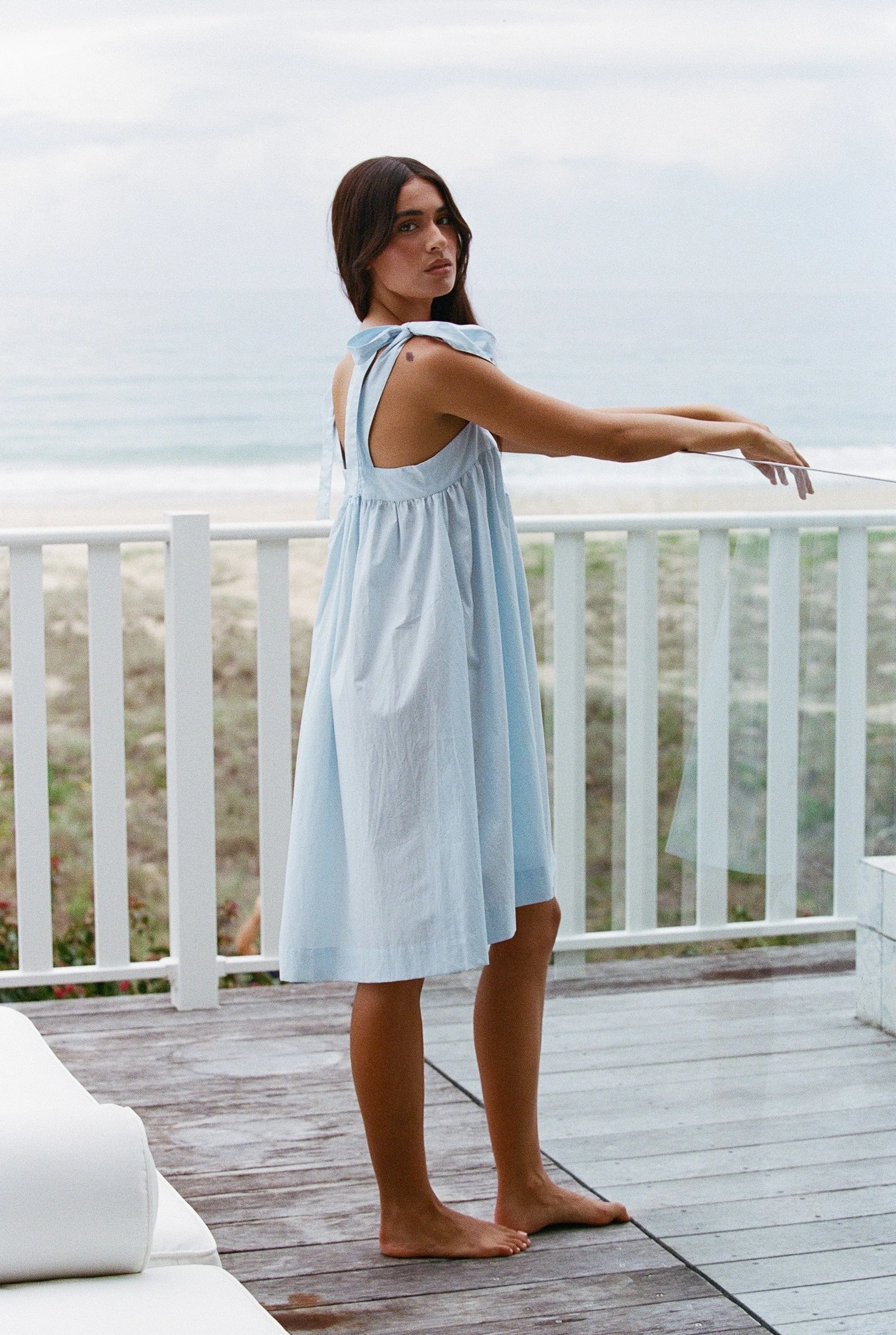 Suzie Tie Nightie - Cotton - Baby Blue