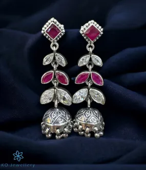 The Jenika Silver Jhumkas (Red/White)