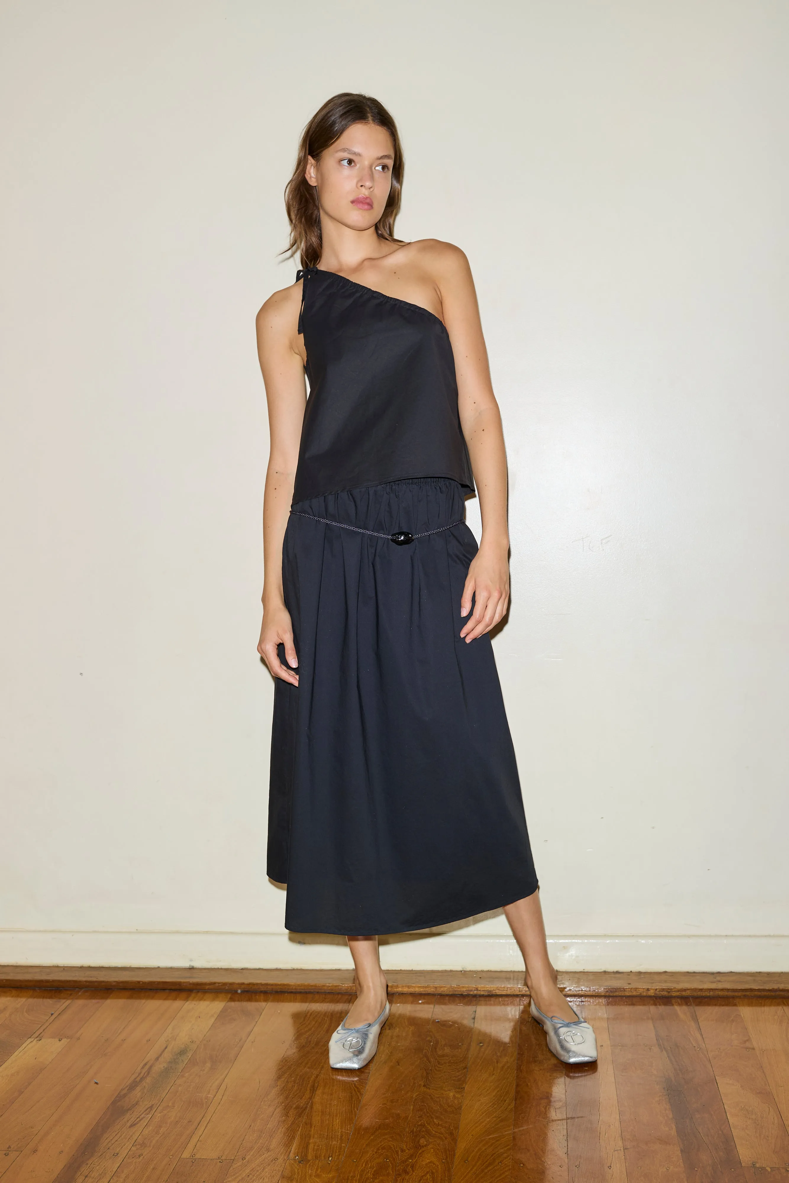 The Mid Cotton Skirt  - Black