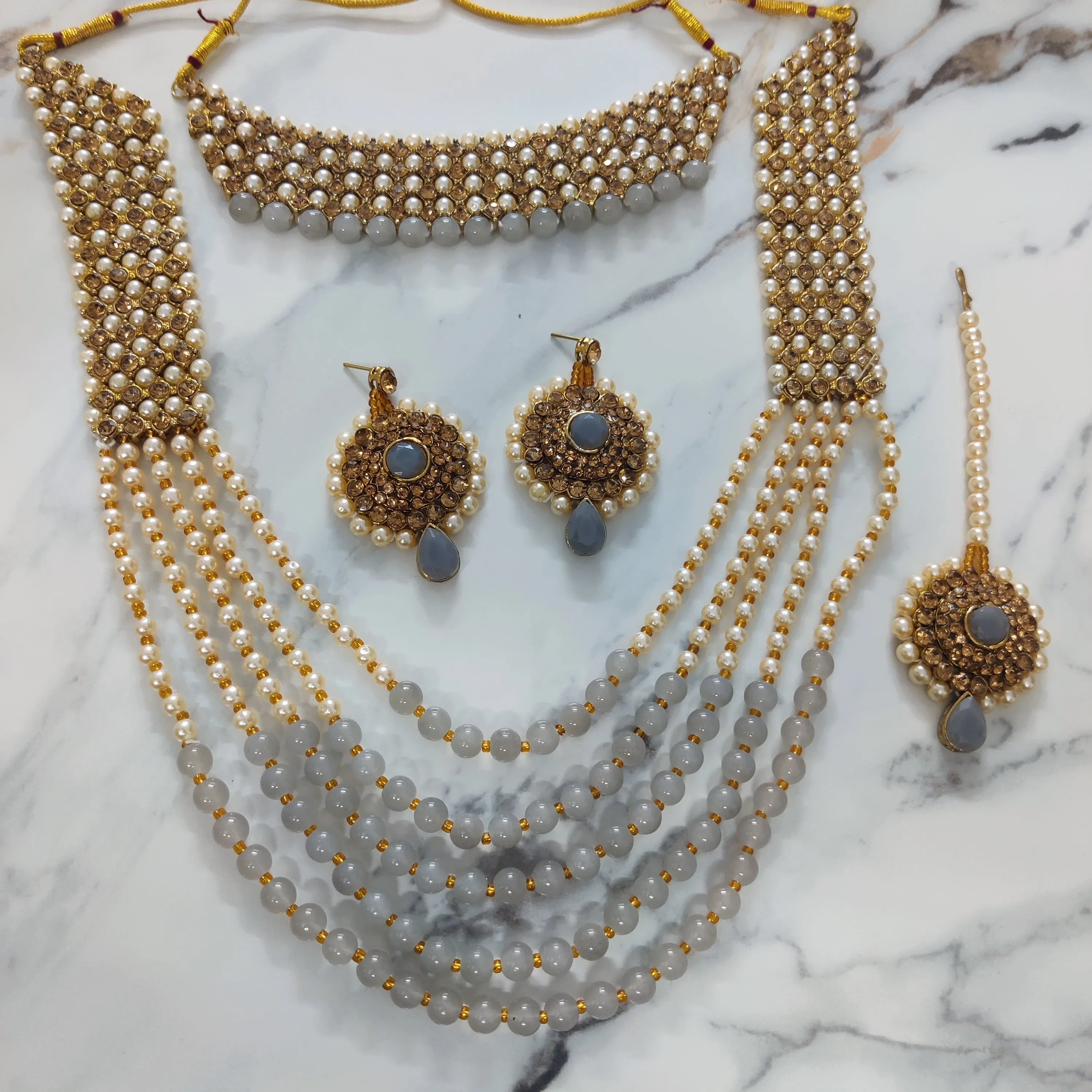 Traditional Long Moti Mala Bridal Set Combo