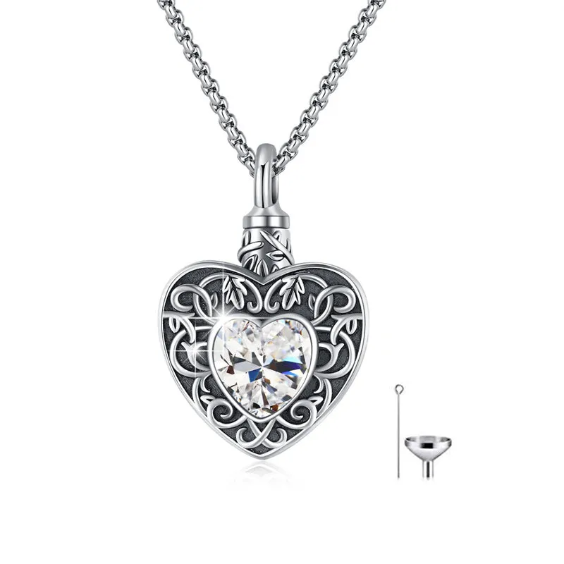 Tree of Life Urn Necklace for Ashes Sterling Silver Cremation Jewelry Heart Keepsake Jewelry for Women Men