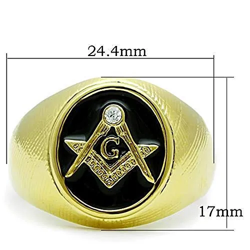 WildKlass Stainless Steel Masonic Ring IP Gold Men Top Grade Crystal Clear