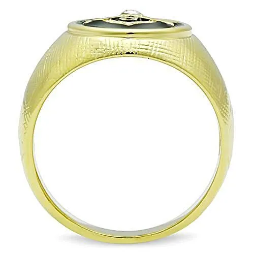 WildKlass Stainless Steel Masonic Ring IP Gold Men Top Grade Crystal Clear