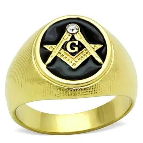 WildKlass Stainless Steel Masonic Ring IP Gold Men Top Grade Crystal Clear