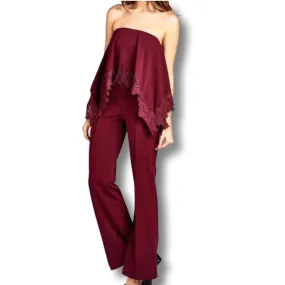 WOMEN CROCHET TRIM OFF SHOULDER JUMPSUIT