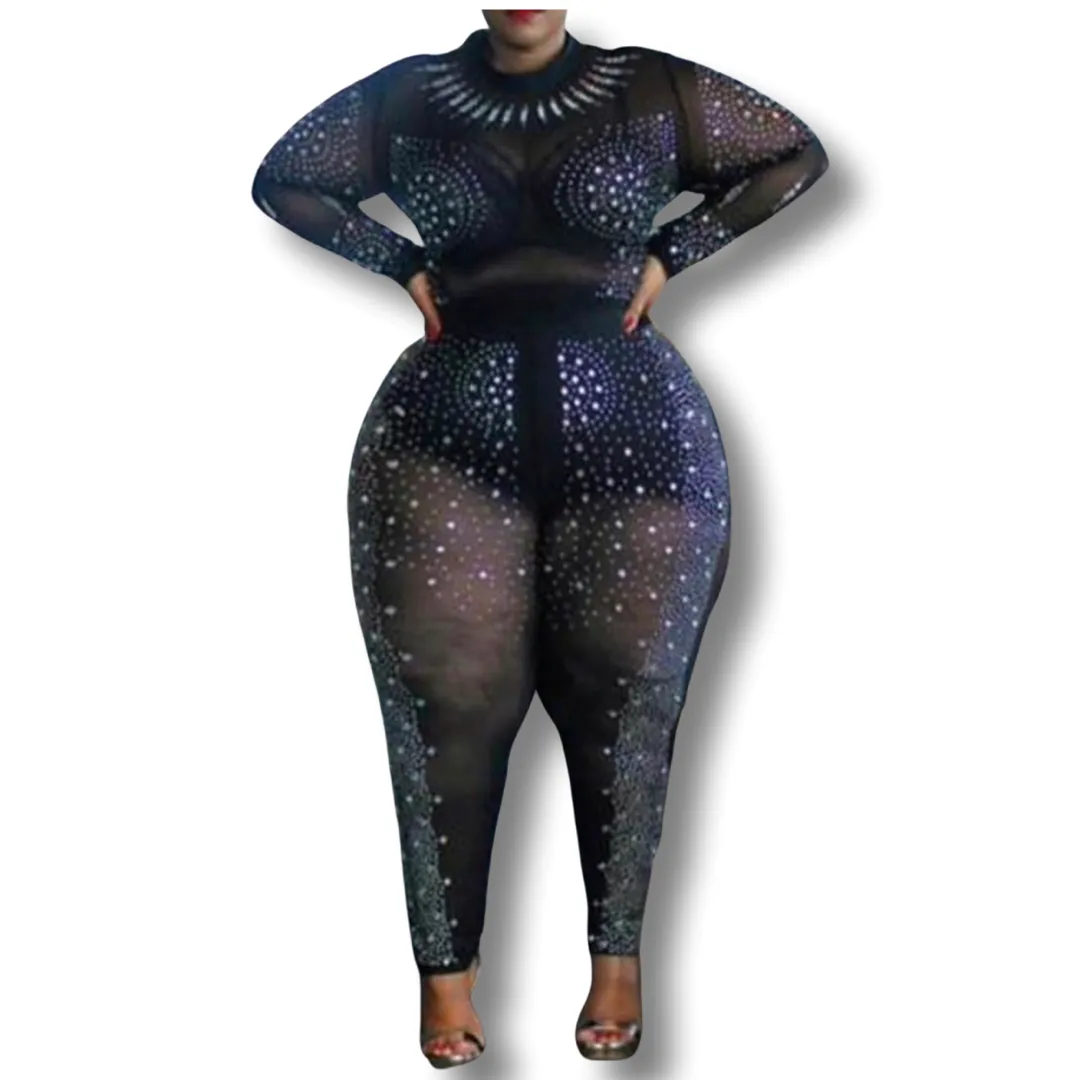 WOMEN LONG SLEEVE POLYESTER PLUS SIZE JUMPSUIT