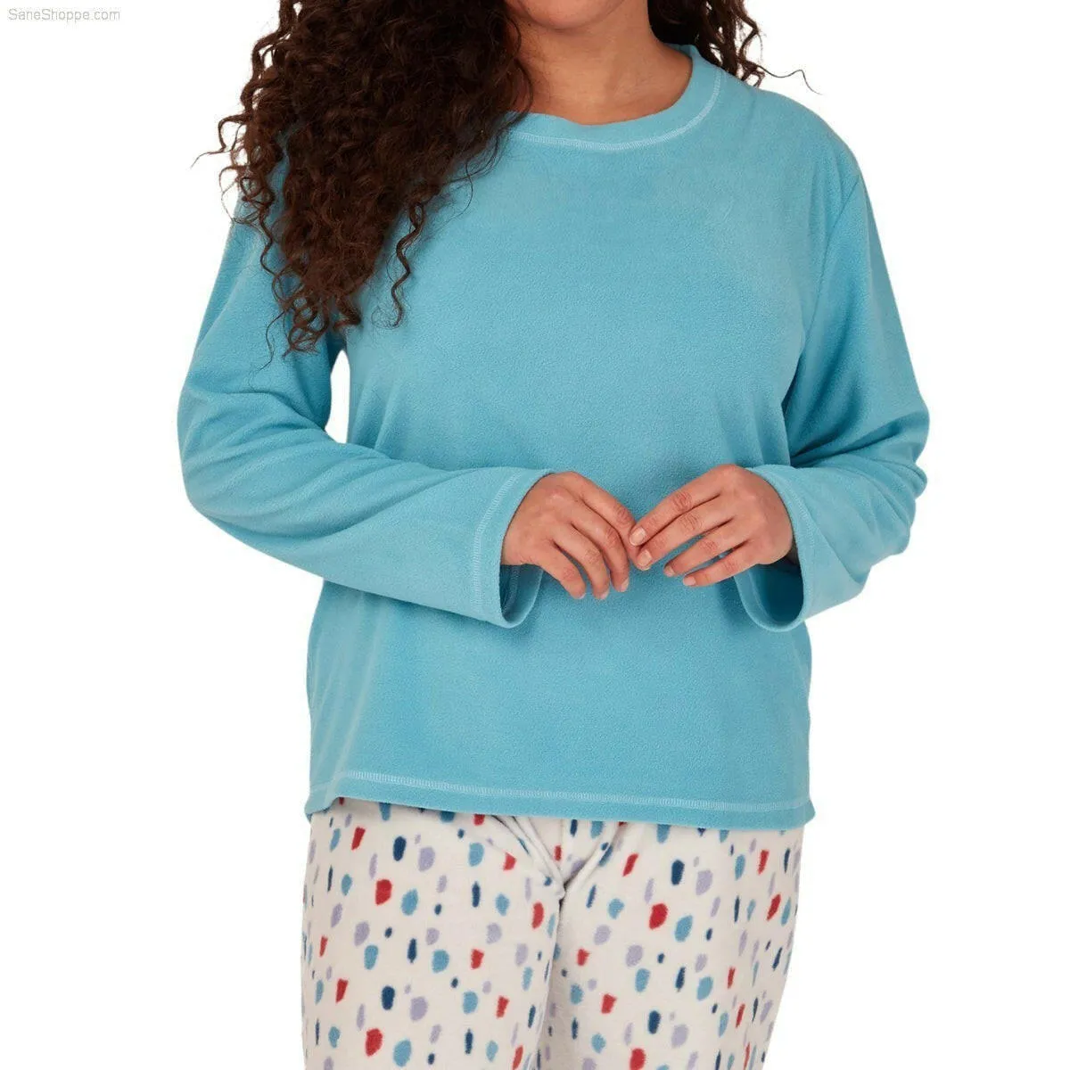 Women's Soft Thermal Fleece Pyjama Set, Long Sleeve Nightwear Spice red and Pale Turq