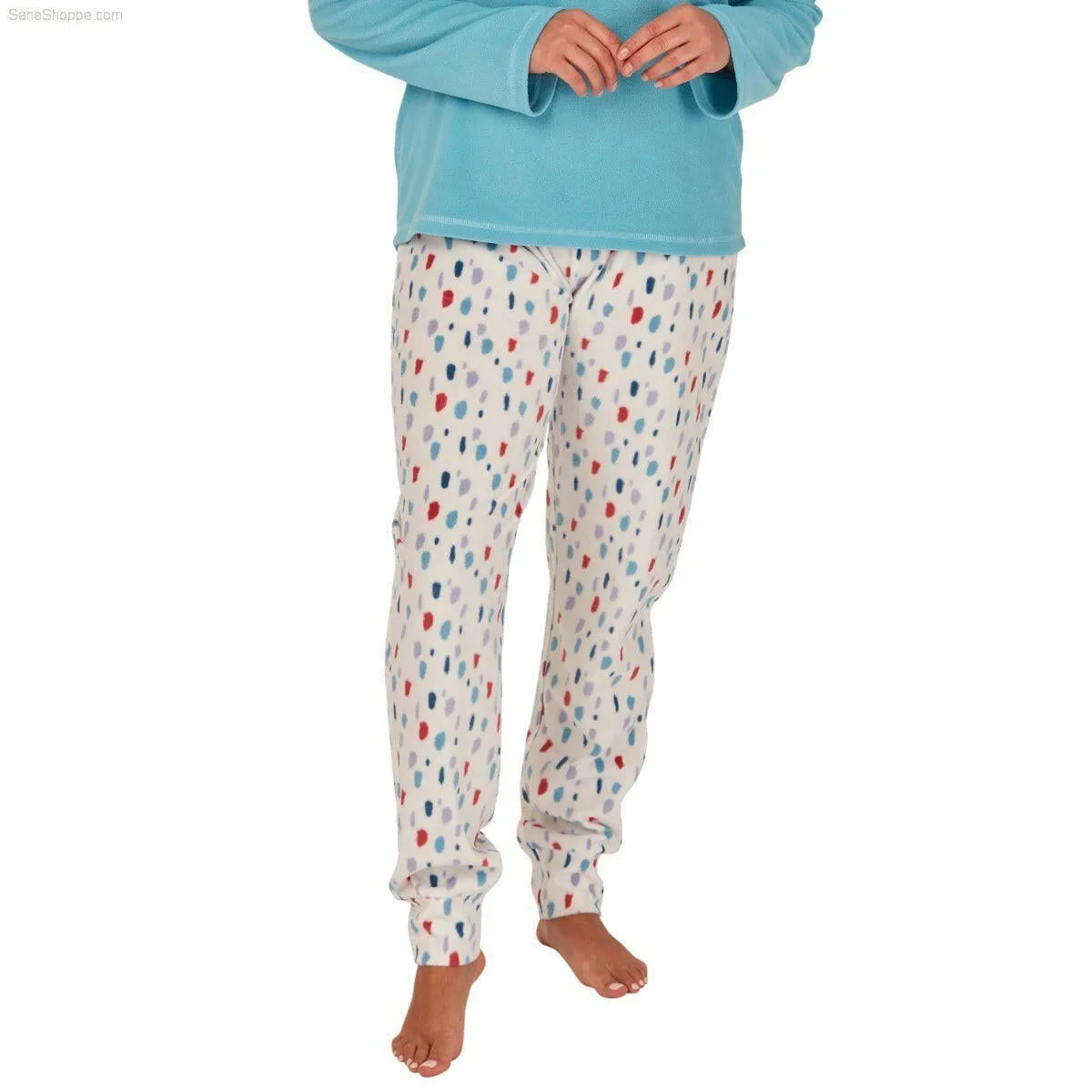 Women's Soft Thermal Fleece Pyjama Set, Long Sleeve Nightwear Spice red and Pale Turq