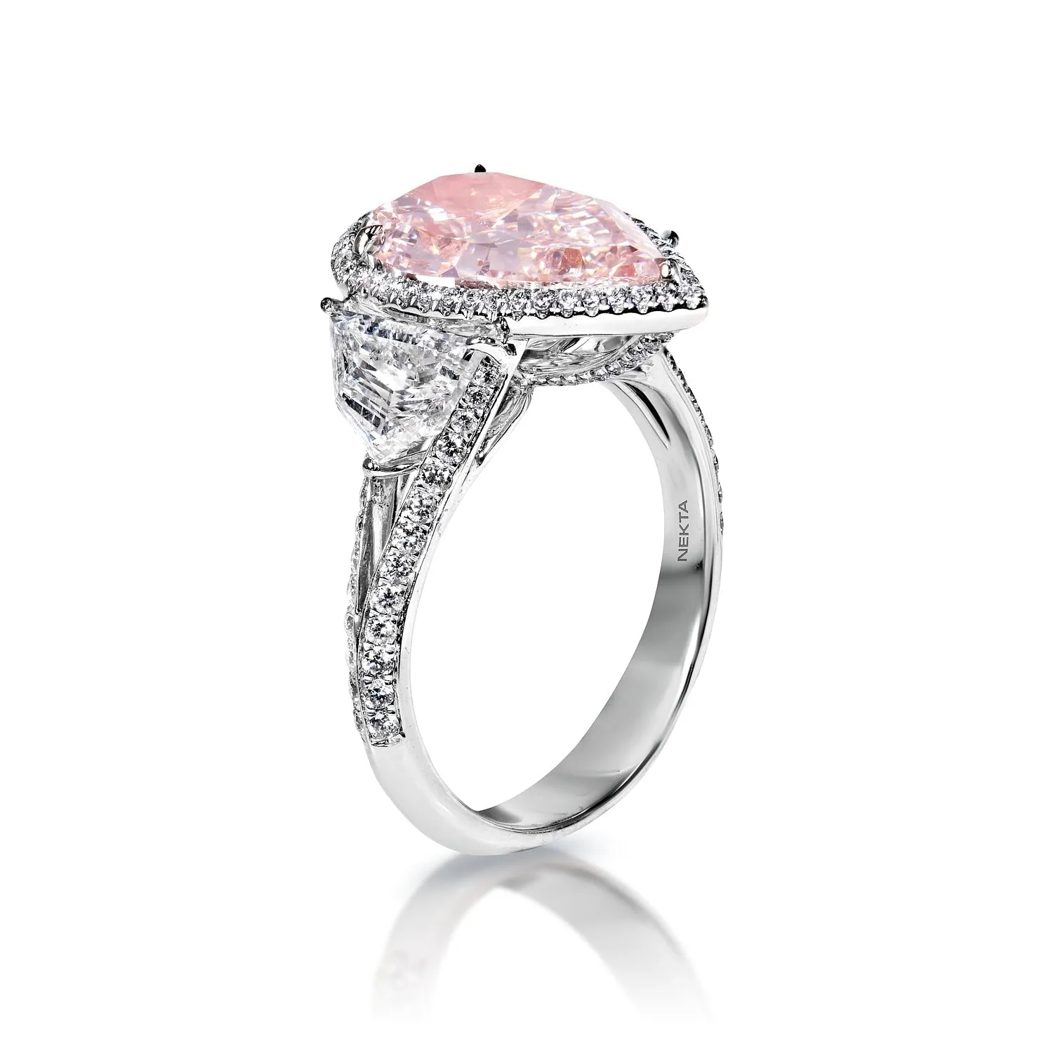 Ximena 5 Carat Light Pink VS2 Pear Shape Diamond Engagement Ring in 18k White Gold GIA Certified By Mike Nekta