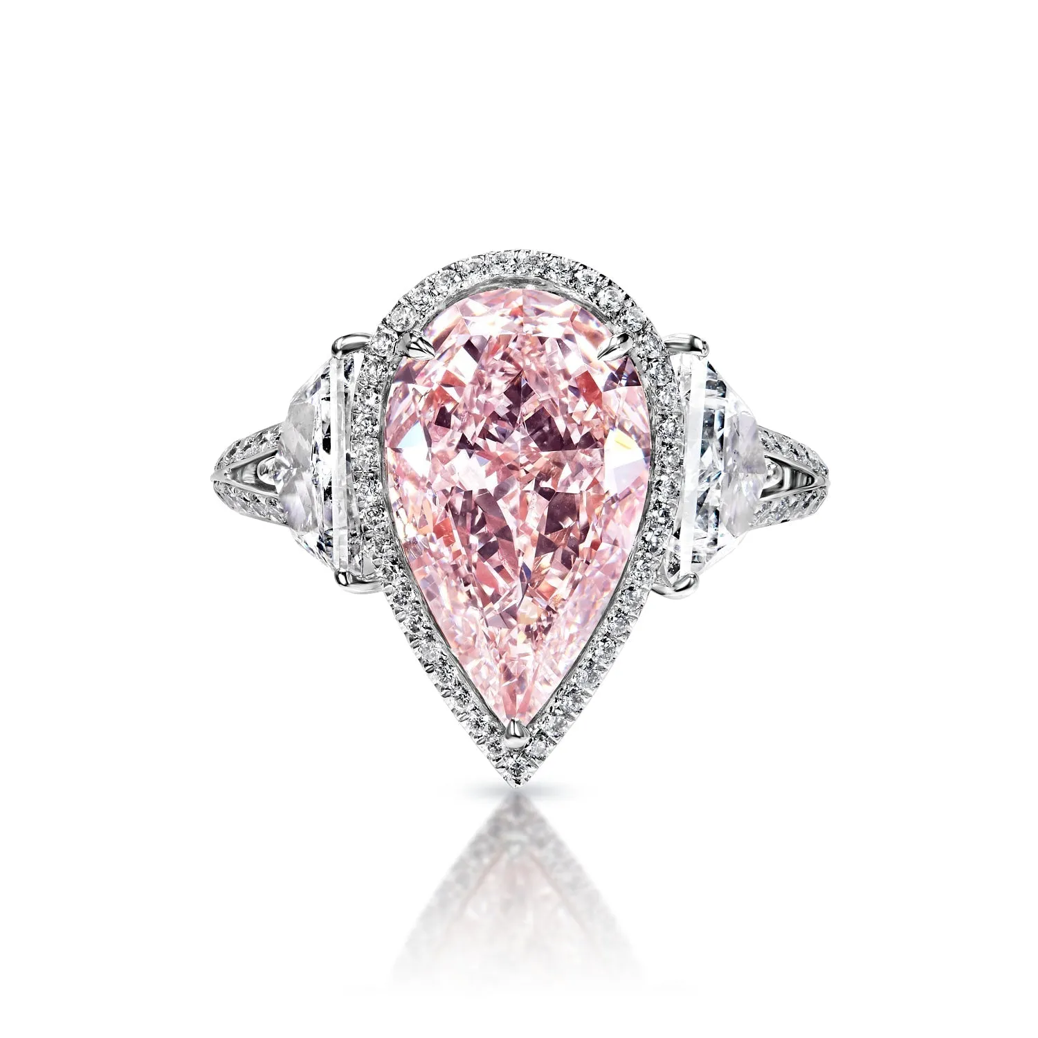 Ximena 5 Carat Light Pink VS2 Pear Shape Diamond Engagement Ring in 18k White Gold GIA Certified By Mike Nekta