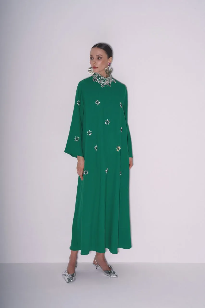 Yoshi Abaya with Embellished Crystal Collar