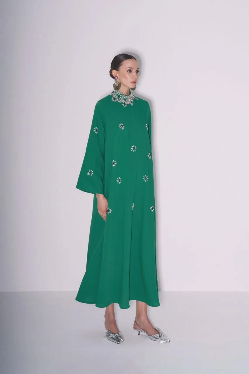 Yoshi Abaya with Embellished Crystal Collar